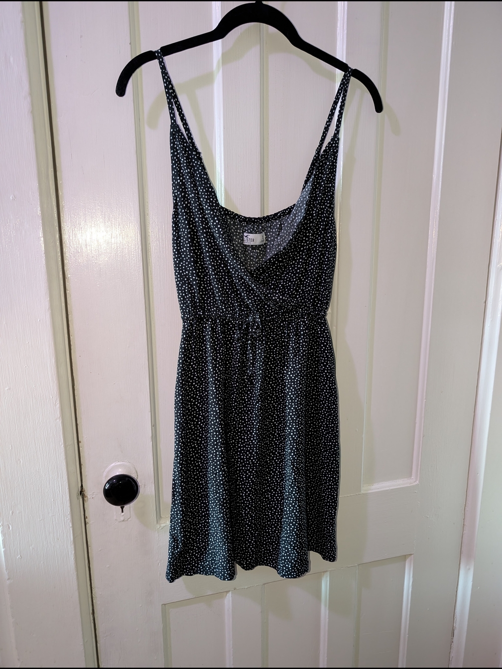 Hollister Polka Dot Mini Dress XS Black Flowy Adjustable Strap Sundress